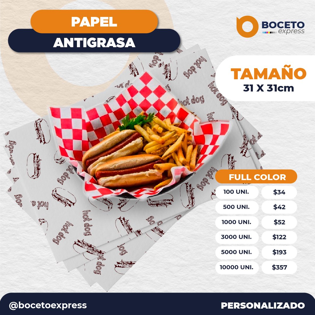 Papel Antigrasa 31x31 full color