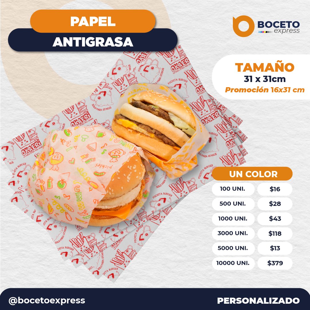 Papel Antigrasa 16x31 un color